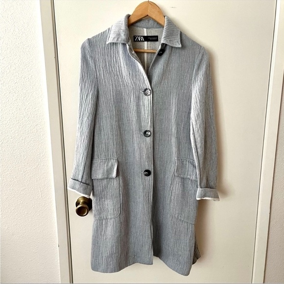 Zara blue linen button front duster - Picture 2 of 4